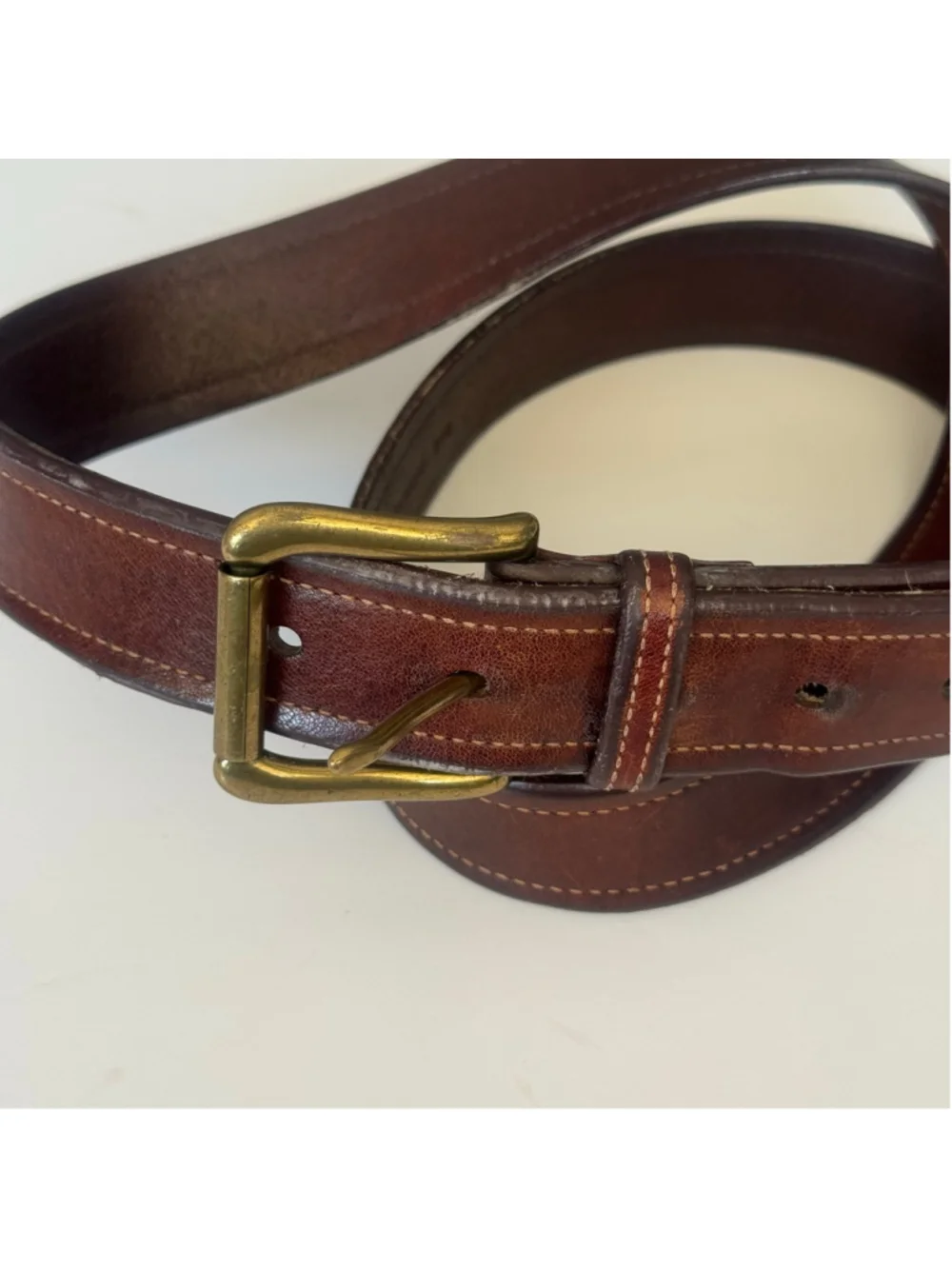 Polo Ralph Lauren Brown Leather Belt Brass Buckle Sz 95/38 Made in Italy Vintage